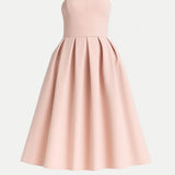 Strapless Midi Jurk met Uitlopende Rok en Elegante Pasvorm