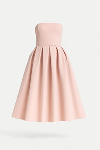 Strapless Midi Jurk met Uitlopende Rok en Elegante Pasvorm