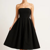 Strapless Midi Jurk met Uitlopende Rok en Elegante Pasvorm