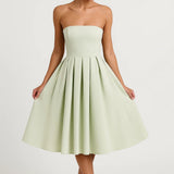 Strapless Midi Jurk met Uitlopende Rok en Elegante Pasvorm