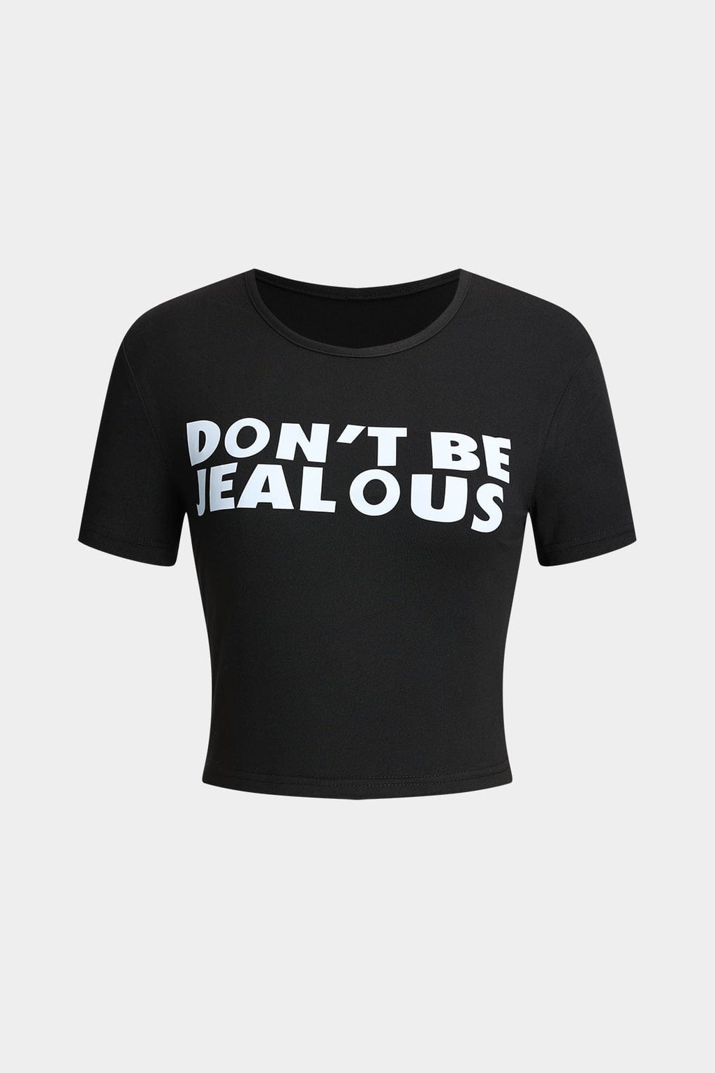 Braelyn | Zwart Korte Mouwen Cropped T-Shirt met "Wees Niet Jalours"-Print