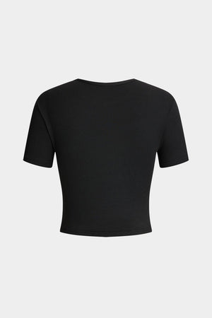 Braelyn | Zwart Korte Mouwen Cropped T-Shirt met "Wees Niet Jalours"-Print