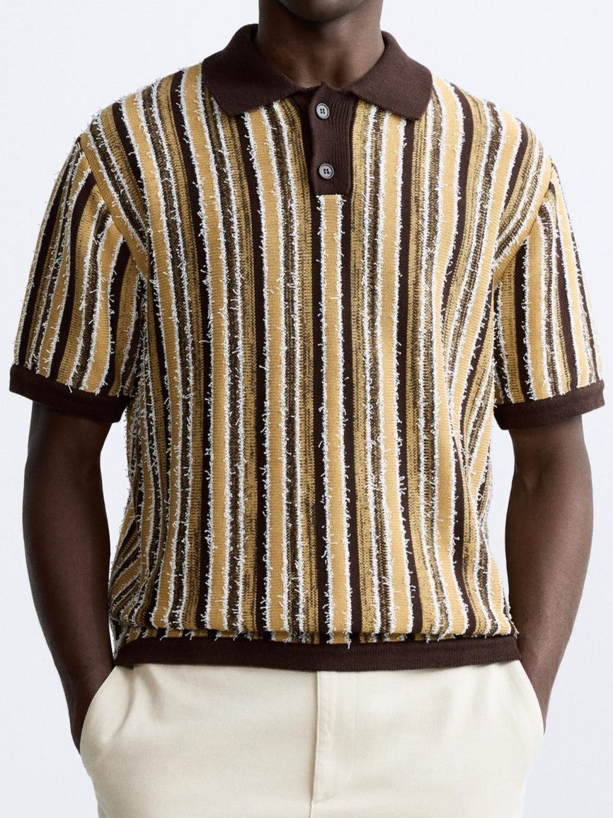 Retro Gebreide Poloshirt met Strepenpatroon