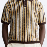 Retro Gebreide Poloshirt met Strepenpatroon