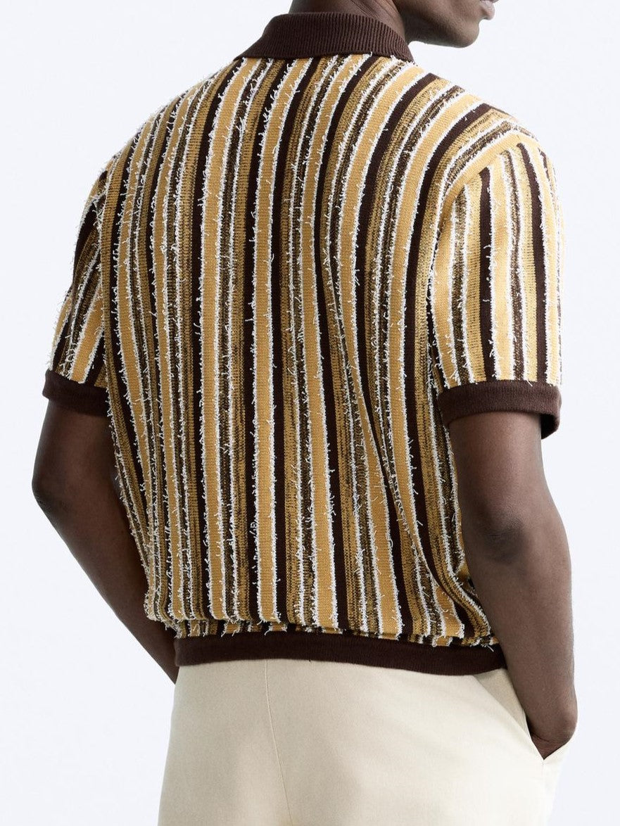 Retro Gebreide Poloshirt met Strepenpatroon