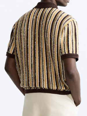 Retro Gebreide Poloshirt met Strepenpatroon