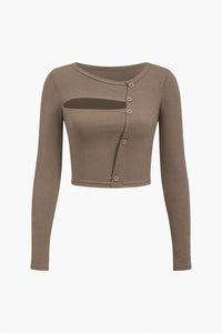 Amira | Asymmetrisch Langarmtop met Cut-Out & Knopdetails