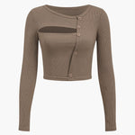 Amira | Asymmetrisch Langarmtop met Cut-Out & Knopdetails