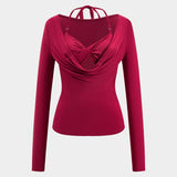 Dakota | Verleidelijk Langarmtop met Drapé Décolleté en Geïntegreerd Halter-Bralette