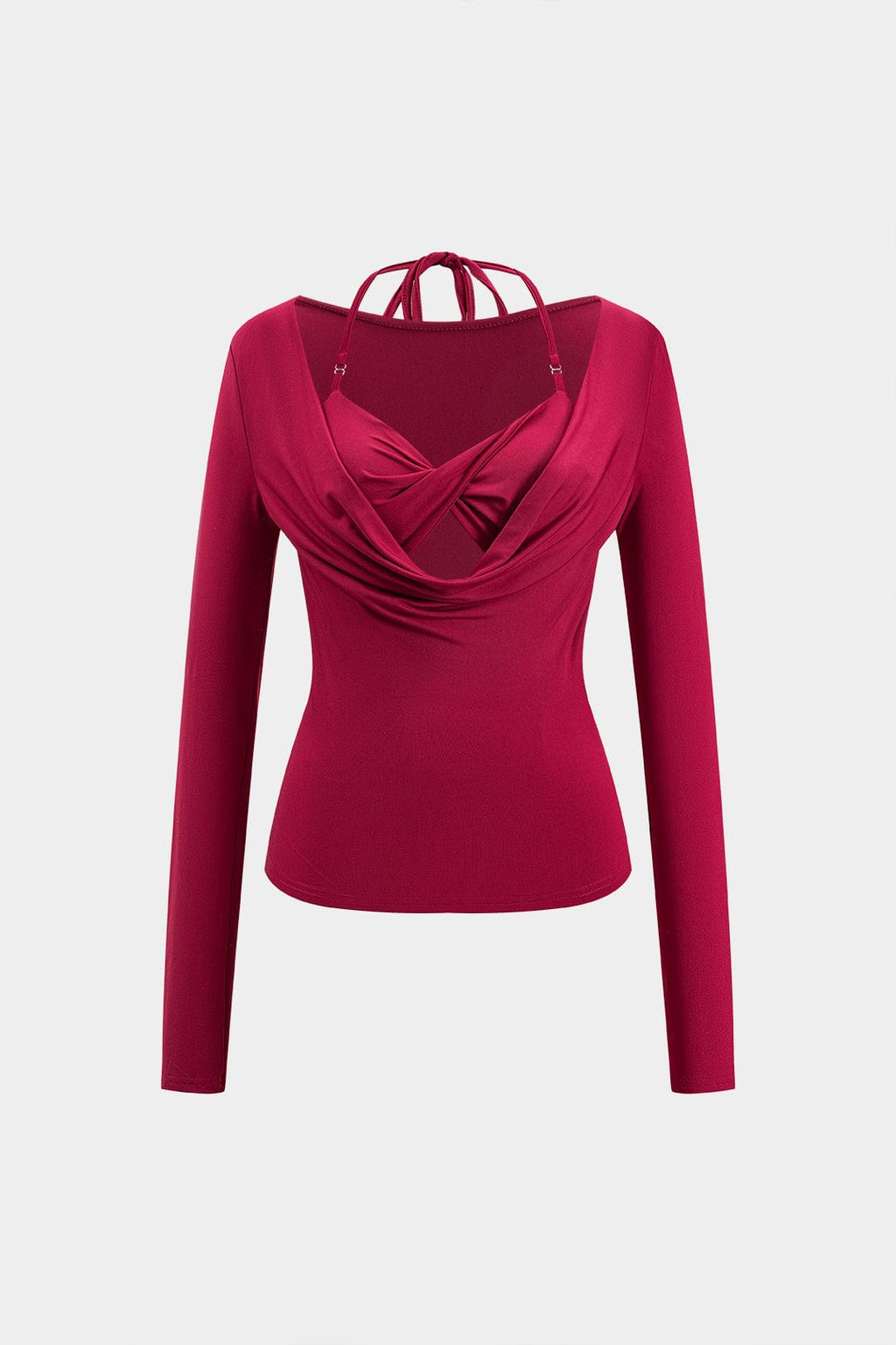 Dakota | Verleidelijk Langarmtop met Drapé Décolleté en Geïntegreerd Halter-Bralette
