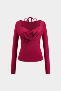 Dakota | Verleidelijk Langarmtop met Drapé Décolleté en Geïntegreerd Halter-Bralette