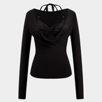 Dakota | Verleidelijk Langarmtop met Drapé Décolleté en Geïntegreerd Halter-Bralette