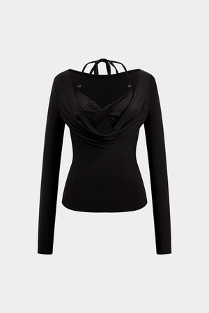 Dakota | Verleidelijk Langarmtop met Drapé Décolleté en Geïntegreerd Halter-Bralette