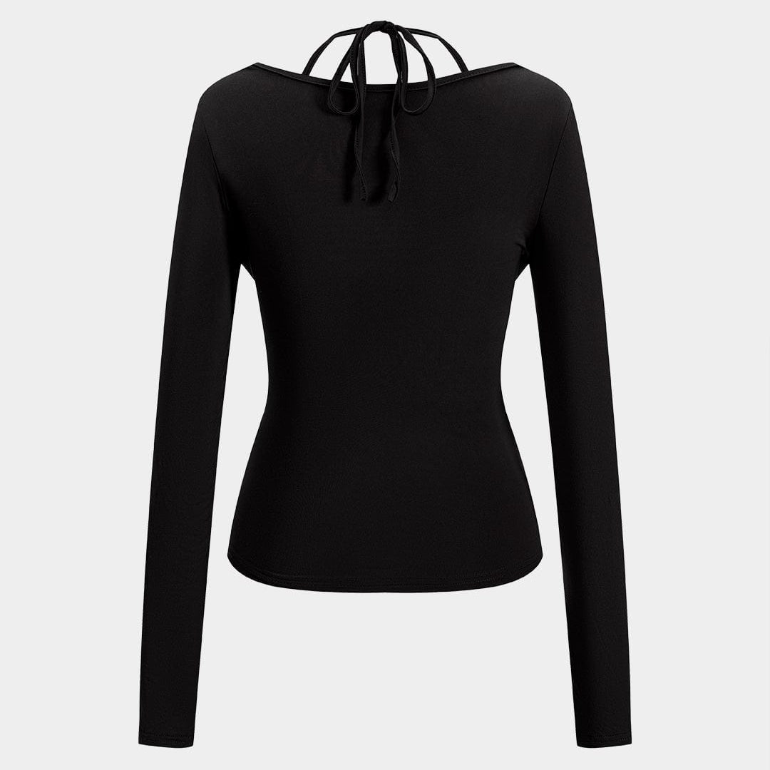 Dakota | Verleidelijk Langarmtop met Drapé Décolleté en Geïntegreerd Halter-Bralette
