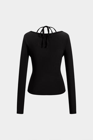 Dakota | Verleidelijk Langarmtop met Drapé Décolleté en Geïntegreerd Halter-Bralette