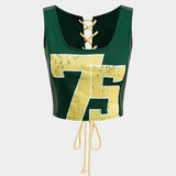 Lucinda | Retro Stijl Nummer 75 Sportief Crop-Top met Vetersluiting achter