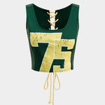 Lucinda | Retro Stijl Nummer 75 Sportief Crop-Top met Vetersluiting achter