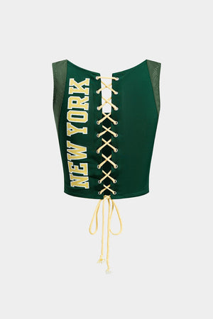 Lucinda | Retro Stijl Nummer 75 Sportief Crop-Top met Vetersluiting achter