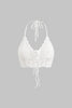 Nora | Witte Handgehaakte Boho-Crop-Top met Halter en Verstelbare Bindbanden