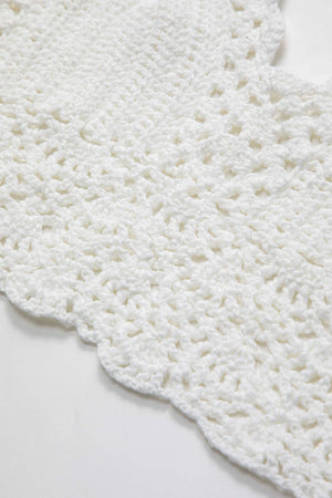 Nora | Witte Handgehaakte Boho-Crop-Top met Halter en Verstelbare Bindbanden