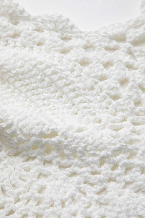 Nora | Witte Handgehaakte Boho-Crop-Top met Halter en Verstelbare Bindbanden