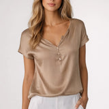 Dames T Shirt met V Hals en Knopen