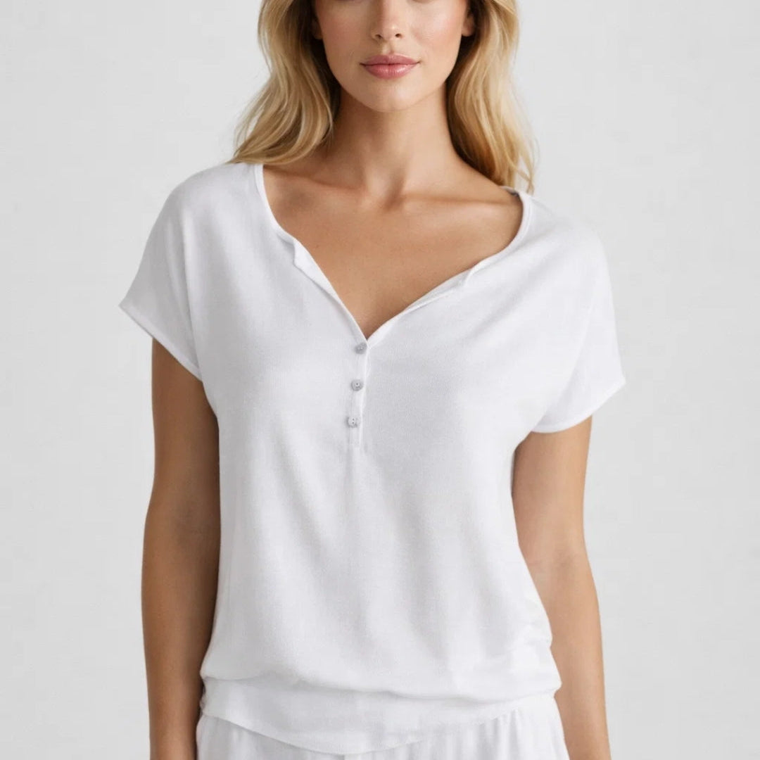 Dames T Shirt met V Hals en Knopen