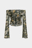 Anna | Off-Shoulder Mesh-Top met Camouflage-Print & Trompetenärmeln