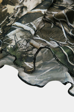 Anna | Off-Shoulder Mesh-Top met Camouflage-Print & Trompetenärmeln