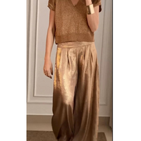 Damespantalon – Wijde Pijpen, Hoge Taille en Satijnlook met Elegante Pasvorm