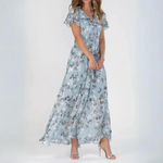 Chiffon Maxikleed met V-hals & bloemenpatroon – Elegant & Luchtig