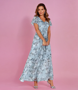 Chiffon Maxikleed met V-hals & bloemenpatroon – Elegant & Luchtig