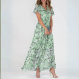 Chiffon Maxikleed met V-hals & bloemenpatroon – Elegant & Luchtig