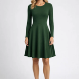 Elegante A Lijn Mini Jurk met Lange Mouwen en Ronde Hals