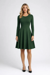 Elegante A Lijn Mini Jurk met Lange Mouwen en Ronde Hals