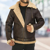 Florent™ Heren Sherpa Gevoerde Leren Bontkraag Winterjas