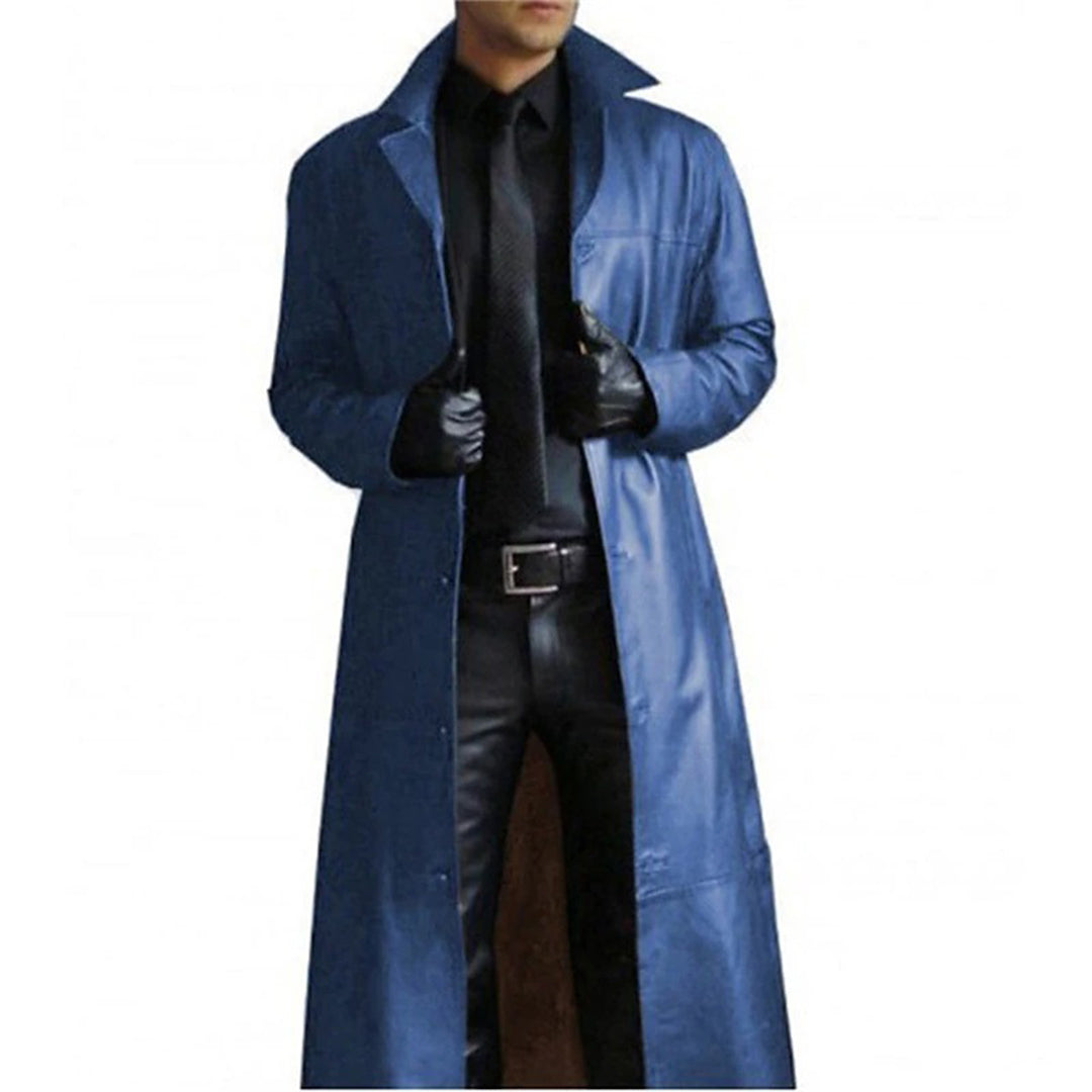 Tijn™ Heren Lange Leren Trenchcoat