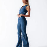 Valeria Cruz | Vintage Denim Jumpsuit met Hartvormige Rug