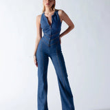 Valeria Cruz | Vintage Denim Jumpsuit met Hartvormige Rug