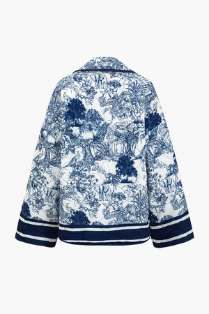 Flora | Geblümte Steppjacke met blauwe print – Stijlvol en gezellig
