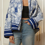 Flora | Geblümte Steppjacke met blauwe print – Stijlvol en gezellig