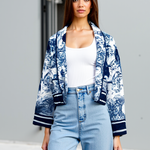 Flora | Geblümte Steppjacke met blauwe print – Stijlvol en gezellig