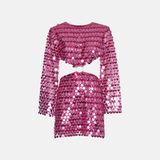 Beatrice | Uitlopende Mouw Glinsterende Pailletten Minikleed met Cut-Out Detail