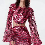 Beatrice | Uitlopende Mouw Glinsterende Pailletten Minikleed met Cut-Out Detail