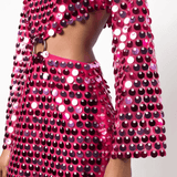 Beatrice | Uitlopende Mouw Glinsterende Pailletten Minikleed met Cut-Out Detail