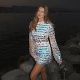 Beatrice | Uitlopende Mouw Glinsterende Pailletten Minikleed met Cut-Out Detail