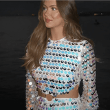 Beatrice | Uitlopende Mouw Glinsterende Pailletten Minikleed met Cut-Out Detail