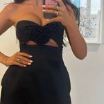 Emily | Zwarte Bustier-Minikleed met 3D Rozen-Detail & Cut-Out