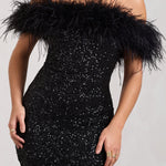 Sara | Pailletten-Minikleed met Off-Shoulder Verenafwerking