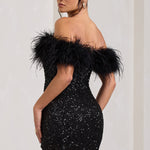 Sara | Pailletten-Minikleed met Off-Shoulder Verenafwerking